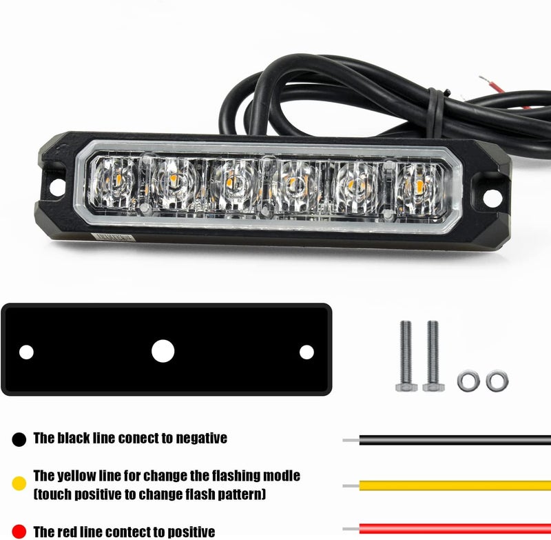 FXC 2pack 6-LED Flashing Strobe Lights for Truck Car Vehicle LED Grille Light Emergency Beacon Caution Hazard Warning Lights Red/White - Image 5